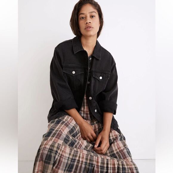 Madewell The Oversized Trucker Jean Jacket in Washed Black XXS - Picture 1 of 17